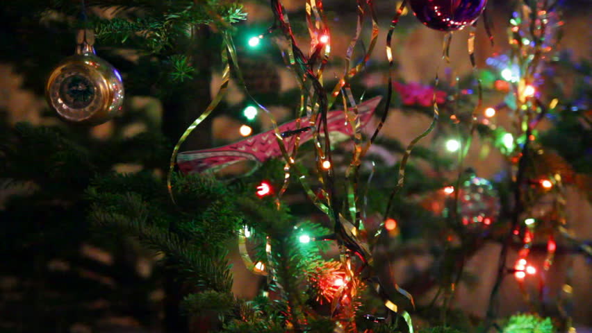 christmas fir with colored lightings