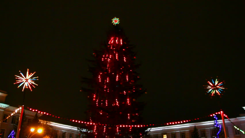 christmas fir with colored lightings - timelapse