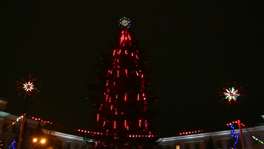 christmas fir with colored lightings