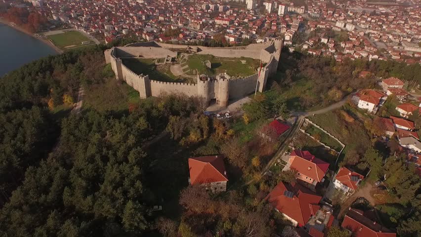 Aerial view of Ohrid fortress. Royalty-Free Stock Footage #15911971