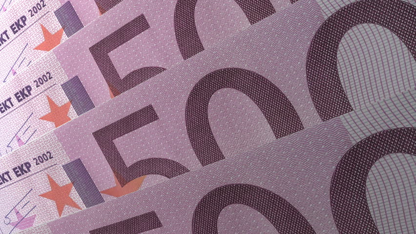 Abstract financial close up detail of the numerals on angled 500 Euro Banknotes.