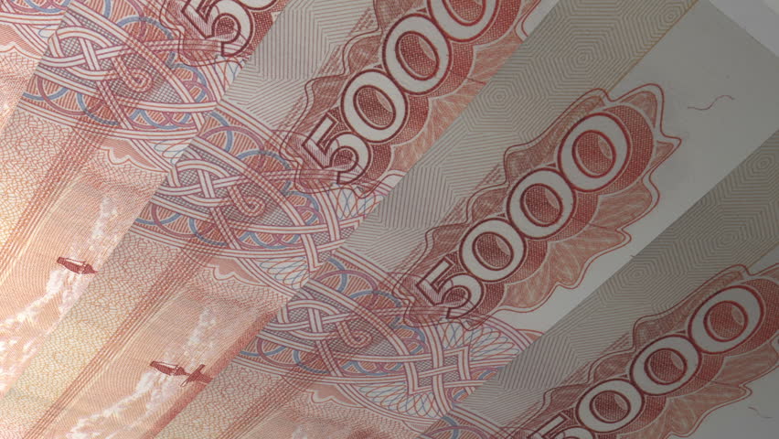 Financial background close up of numeric value of Russian 5000 Ruble note fanned