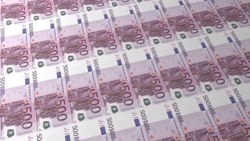 Multiple 500 Euro banknote background in two sheets, one close up.