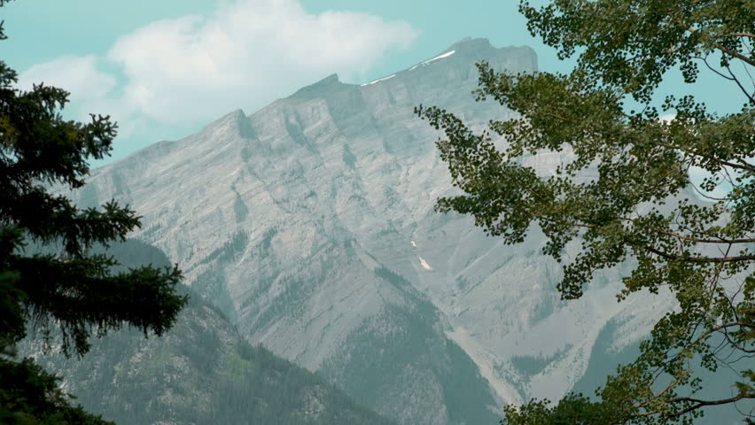 Looking down the main street of Banff Alberta with Cascade Mountain in the background.