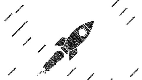 Animation of flying rocket with view from cosmos in drawing style. Animation in stop motion style. Animation of seamless loop.