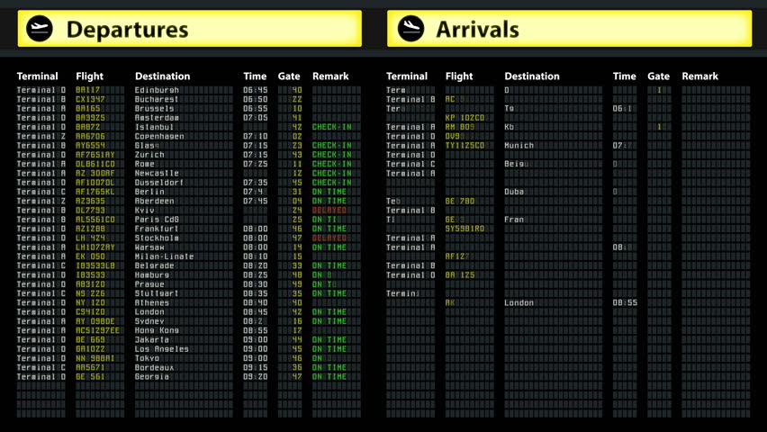 arrivals departures flights