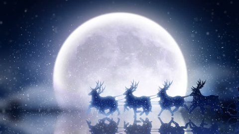 Santa with reindeer flies over moon 
**** More CHRISTMAS footage in my portfolio