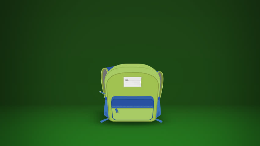 Back to school animated illustration, school bag jumping,space for add text or logo, Includes Alpha matte for easy background replacement,HD 1080