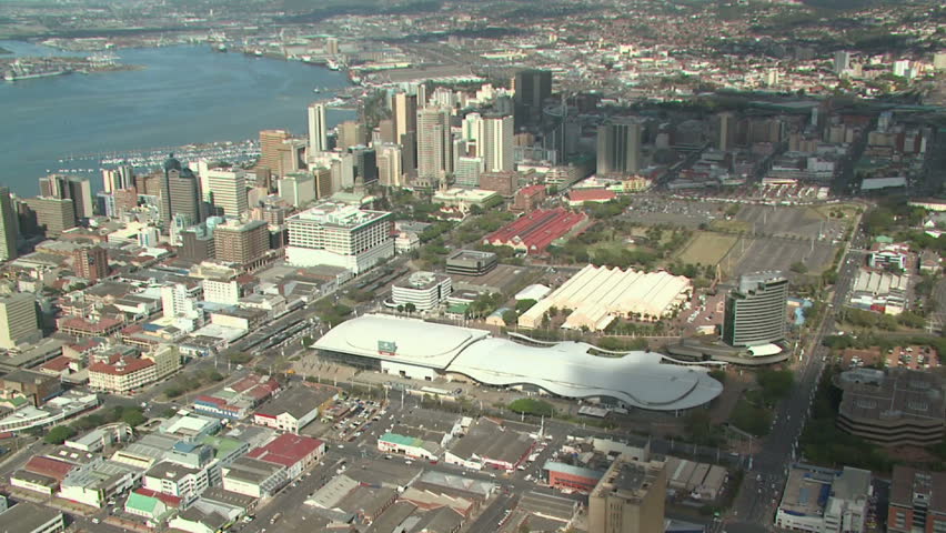 Aerial of Durban and the ICC which is hosting one of the world