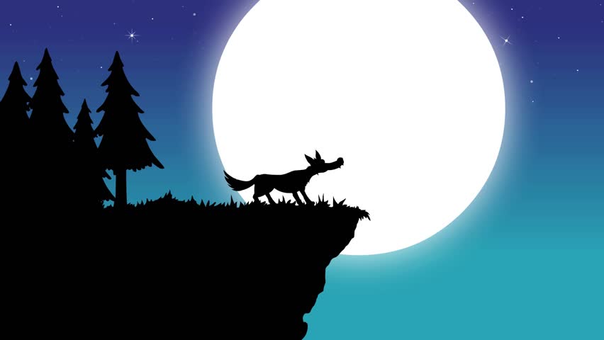 Wolf howling to moon - silhouette | Shutterstock HD Video #1597162