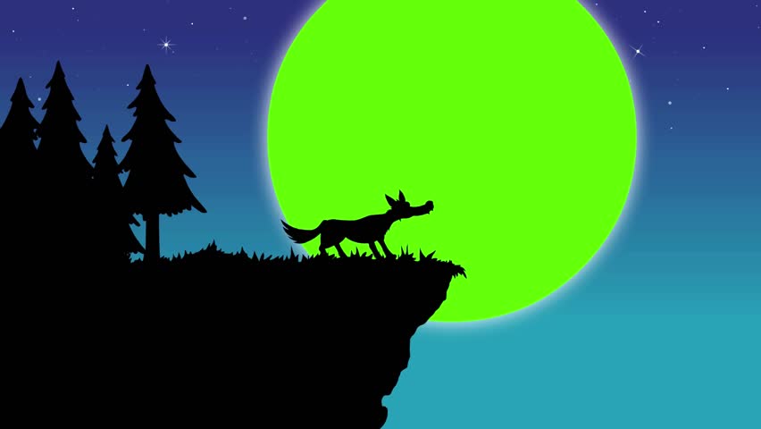 Wolf howling to moon - Green screen