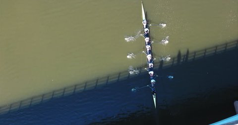 Aerial of Olympic Princeton Rowing Team. Lake Carnegie is a reservoir that is formed from a dam on the Millstone River , Mercer County, New Jersey. (2016)



