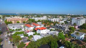 Aerial Miami Beach 80th Street Bay Harbor neighborhood 4k