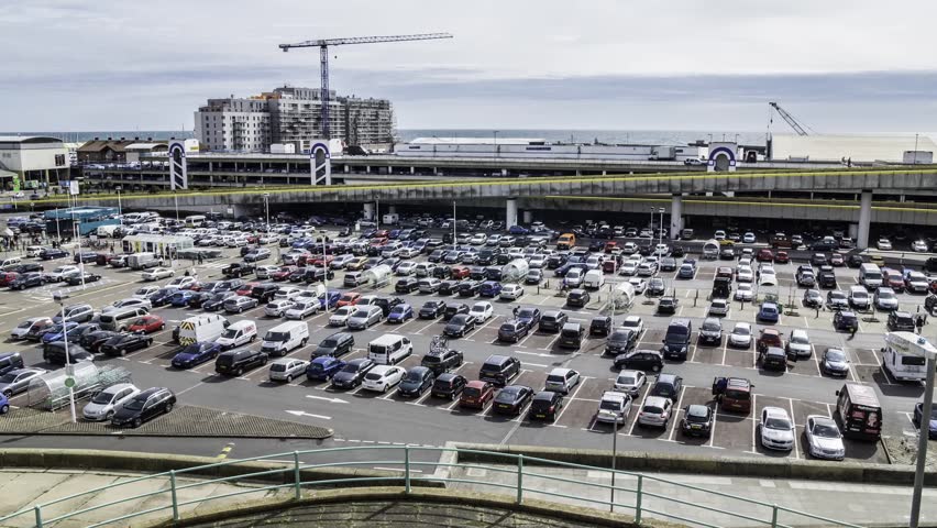 Time lapse view of a huge parking lot in a shopping mall in Brighton marina