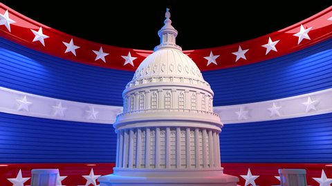 A looping animated Background featuring the US Capitol building against a moving background of stars and stripes.