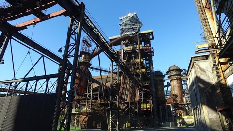 Blast furnace at old abandoned metallurgical steel plant in Ostrava, Czech Republic. National cultural heritage Dolni oblast Vitkovice. Using of DJI Osmo for better stabilization.