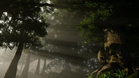 Glowing beads in the fairy forest. Computer generated 3D rendering