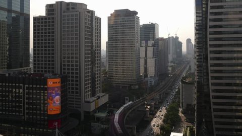 BANGKOK, THAILAND - JANUARY 2016: sunset city traffic street center roof top panorama 4k time lapse circa january 2016 bangkok, thailand.