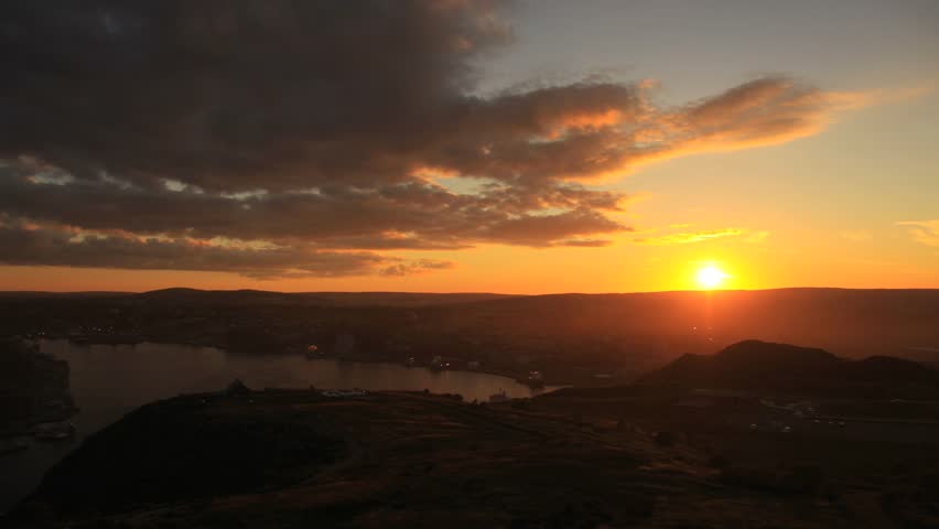 Sunset time lapse over the harbour in St. John