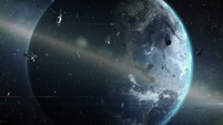 Ring of debris around Earth. Artistic visualization of orbiting space garbage problem. 
 Royalty-Free Stock Footage #16029892