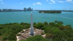 Aerial footage Flagler Memorial monument island shot with drone