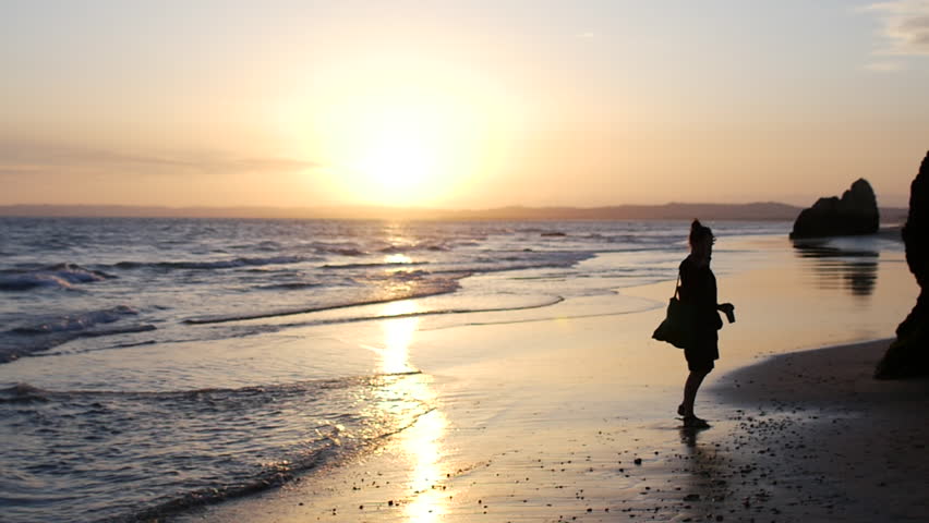 Girl Picking up Shells On Stock Footage Video (100% Royalty-free ...