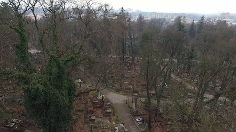 Polish Cemetery in Lviv HD camera flies over the graves