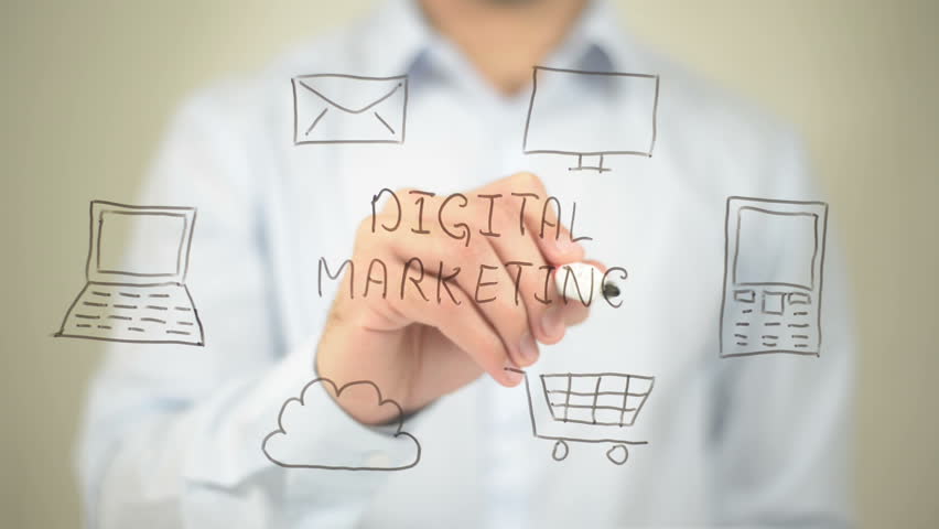 Digital Marketing, Conceptual Illustration, Man Writing on Transparent Screen | Shutterstock HD Video #16036846