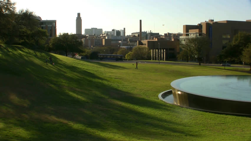 Austin-Circa 2010: Large water fountain at the LBJ Presidential Library in Austin Texas.