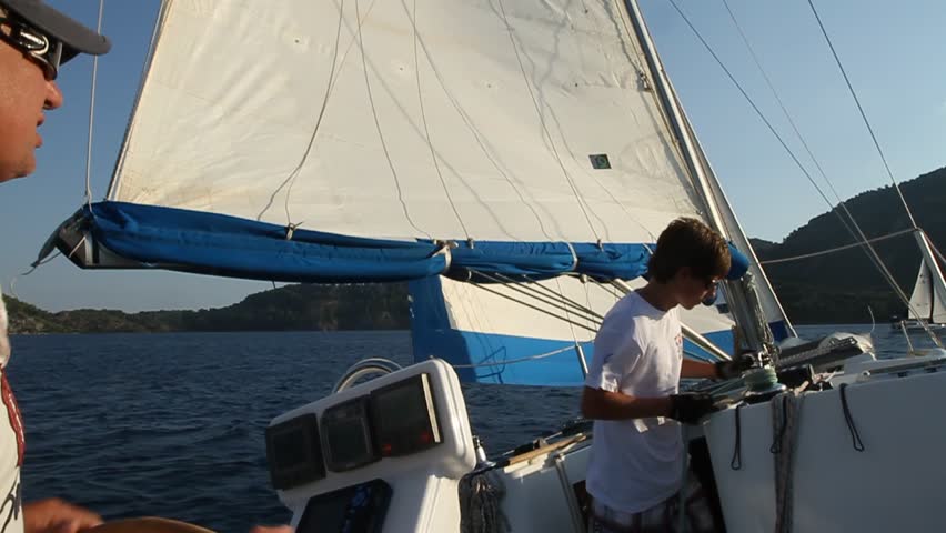 MEDITERRANEAN SEA, TURKEY - OCTOBER 3: Sailors participate in sailing regatta