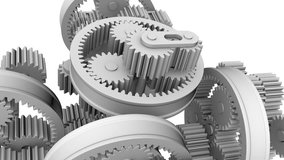 White gears that rotates to rotate engaged. Full HD 3d render