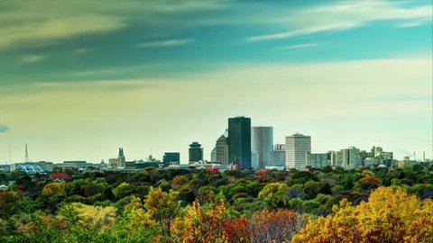 An HDR Time lapse of the Rochester, NY Skyline in Autumn.