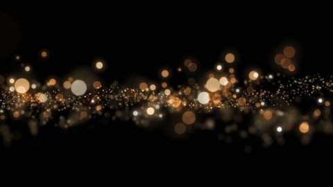 Space gold background with particles. Space gold dust with stars on black background. Sunlight of beams and gloss of particles galaxies.
