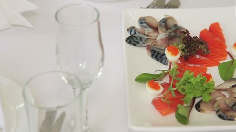 Fish sliced mackerel and salmon