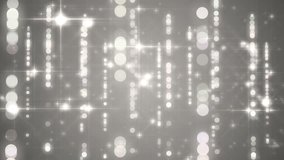 Lights silver bokeh background. Elegant grey abstract. Disco background with circles and stars. Christmas Animated background. loop able abstract background circles.