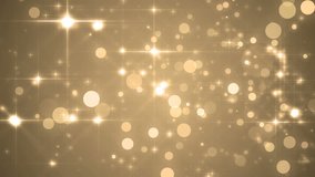 Lights gold bokeh background. Elegant gold abstract. Disco background with circles and stars. Christmas Animated background. loop able abstract background circles.