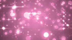 Lights pink bokeh background. Elegant pink abstract. Disco background with circles and stars. Christmas Animated background. loop able abstract background circles.