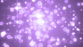 Lights violet bokeh background. Elegant violet abstract. Disco background with circles and stars. Christmas Animated background. loop able abstract background circles.