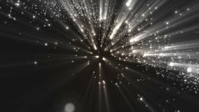 Silver background with rays in space. Abstract grey animation background with lens flares and waves. VJ Seamless loop.