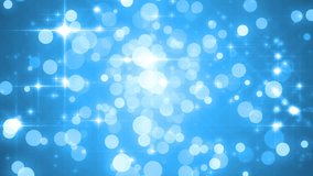 Lights blue bokeh background. Elegant blue abstract. Disco background with circles and stars. Christmas Animated background. loop able abstract background circles.