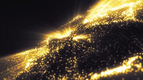 Gold background with rays in space. Abstract gold animation background with lens flares and waves. VJ Seamless loop.