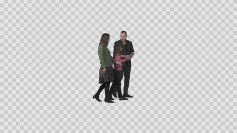 Father, mother & daughter walks, communicates. Green screen video. File format - .mov, codec PNG+Alpha. Shutter angle -180 (native motion blur)