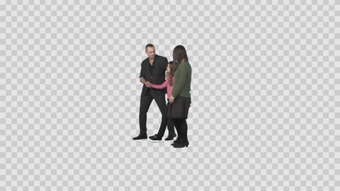 Family (father, mother & daughter) slowly walks on transparent background. File format - .mov, codec PNG+Alpha. Shutter angle -180 (native motion blur)