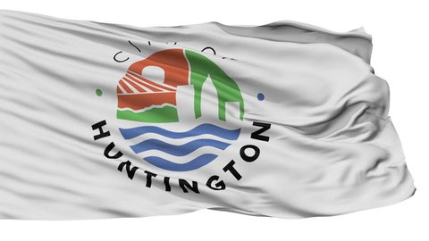 Huntington City, West Virginia Flag Isolated Realistic Animation Seamless Loop - 10 Seconds Long, Alpha Channel Included