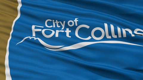 Fort Collins City, Colorado Flag Close Up Realistic Animation Seamless Loop - 10 Seconds Long