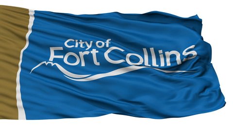 Fort Collins City, Colorado Flag Isolated Realistic Animation Seamless Loop - 10 Seconds Long, Alpha Channel Included