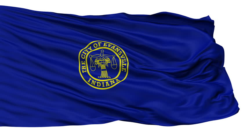 Evansville City, Indiana Flag Isolated Realistic Animation Seamless Loop - 10 Seconds Long, Alpha Channel Included