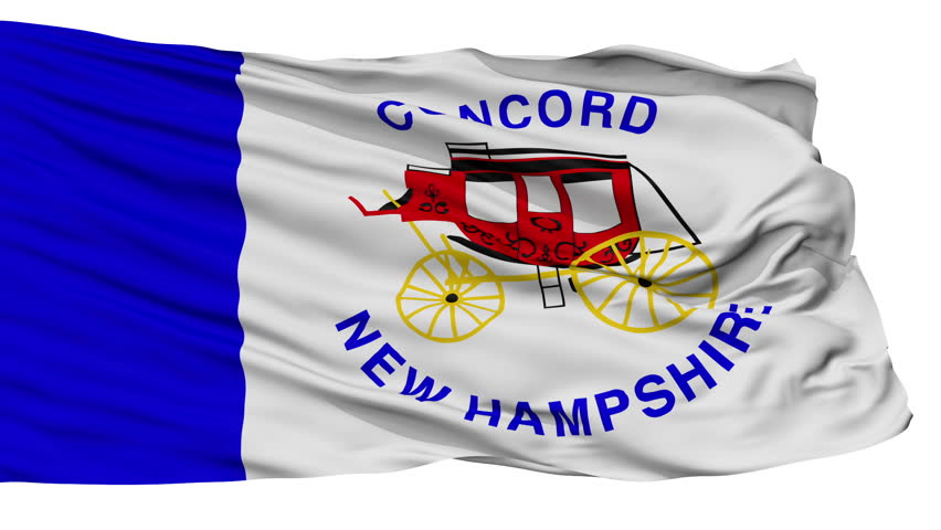 Concord City, New Hampshire Flag Isolated Realistic Animation Seamless Loop - 10 Seconds Long, Alpha Channel Included