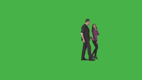 Man & girl walks, jokes, laughs. Footage with transparent background. File format - .mov, codec PNG+Alpha. Shutter angle -180 (native motion blur)