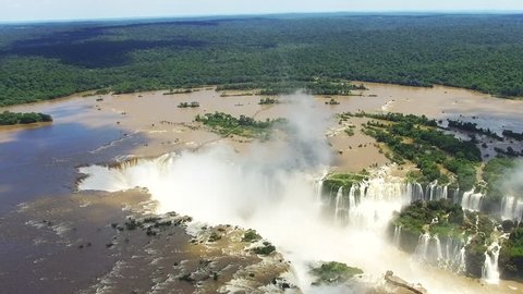 Aerial view of Iguazu Falls, on the border of Brazil and Argentina.